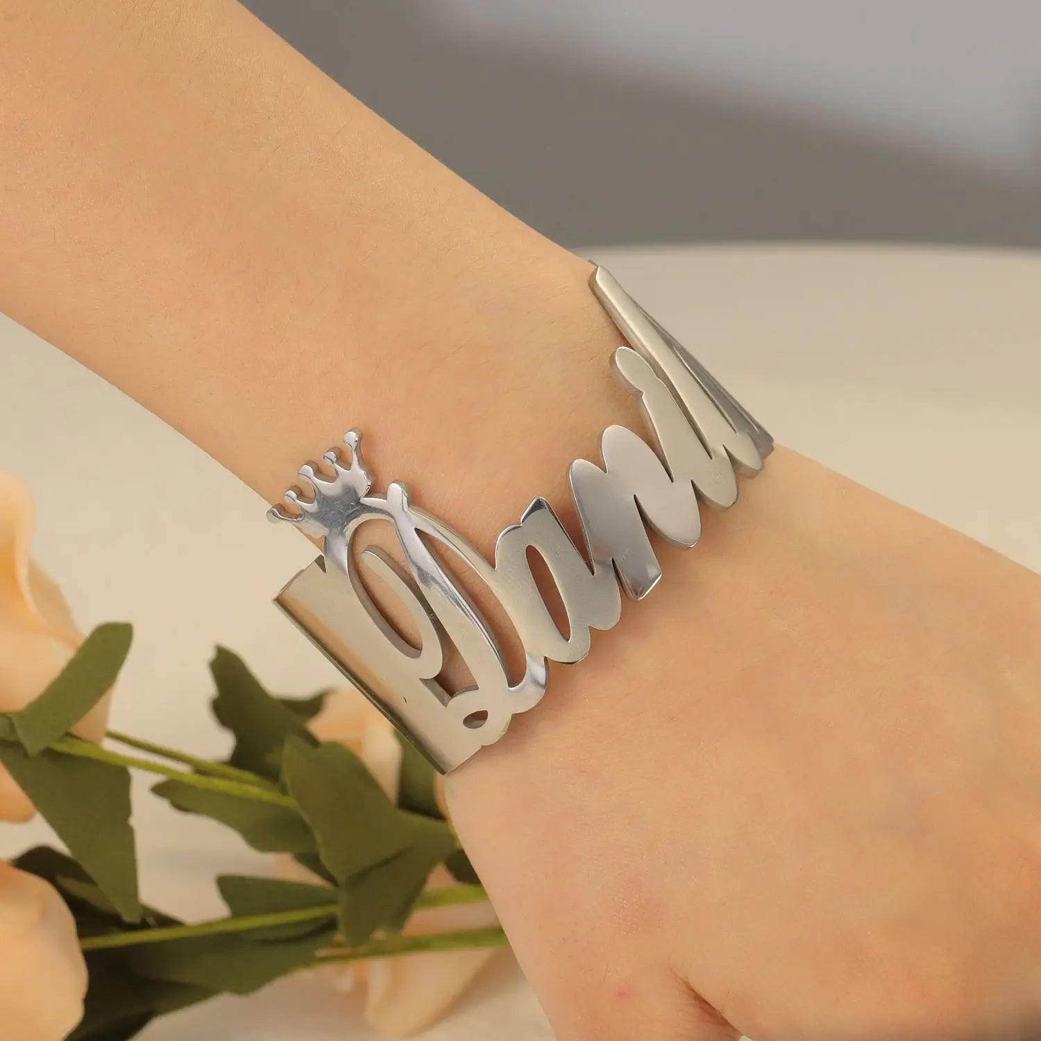 Crown Customized Name Bracelet Wide Stainless Steel Accessories - Style Savvy Collections