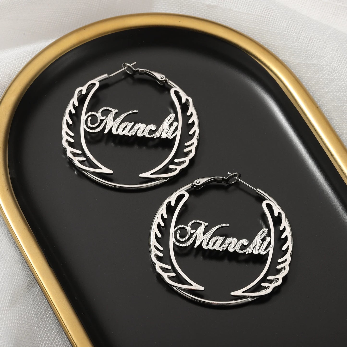 Stainless Steel Angel Wings Hoop Earrings Personalised Custom 18k Gold - Style Savvy Collections