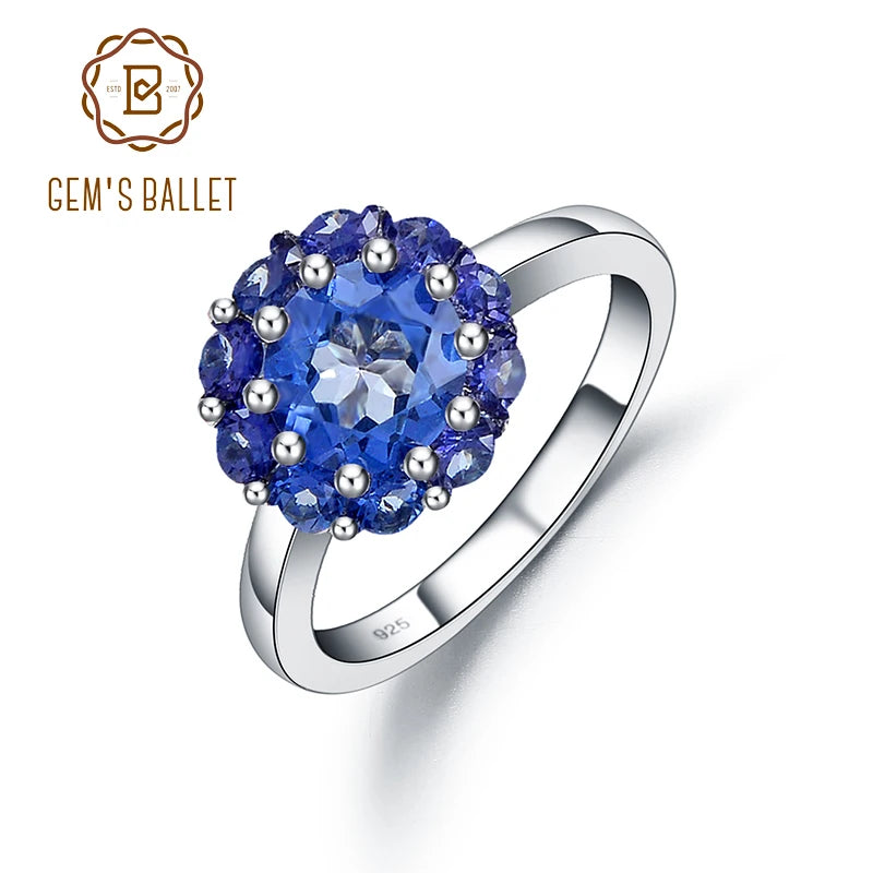 GEM'S BALLET Iolite Blue Mystic Quartz Statement Ring Halo Engagement Rings in 925 Sterling Silver - Style Savvy Collections