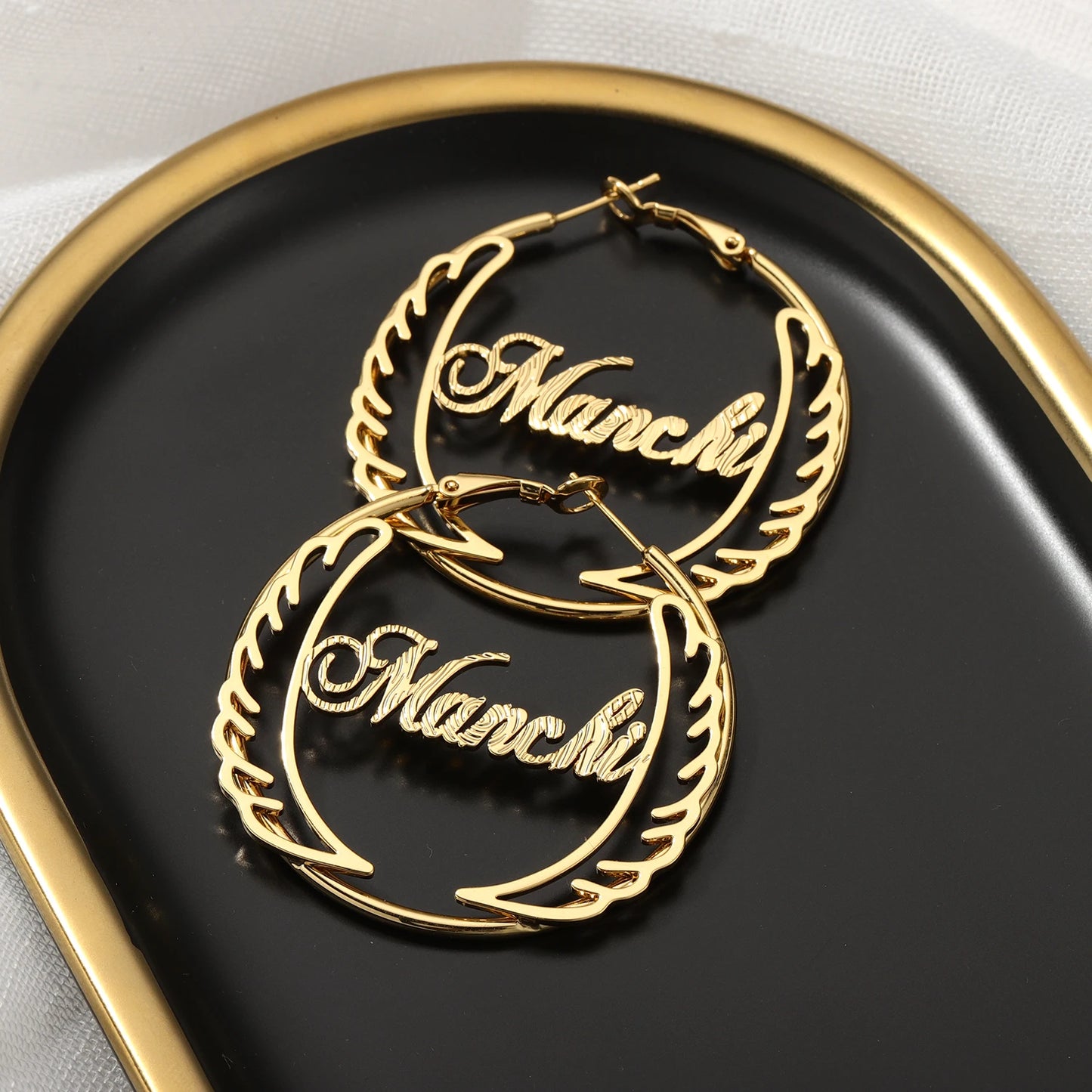 Stainless Steel Angel Wings Hoop Earrings Personalised Custom 18k Gold - Style Savvy Collections