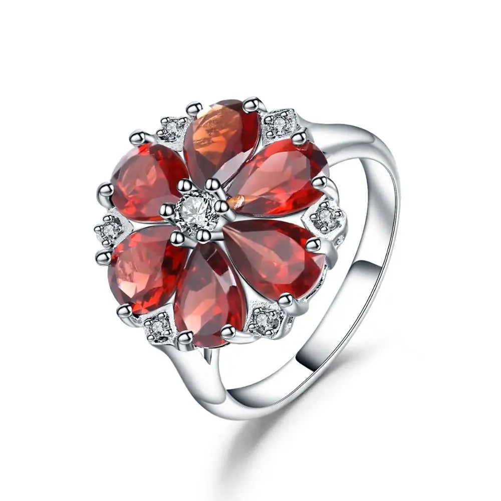 GEM'S BALLET 5.05Ct Natural Red Garnet Cocktail Flowers Ring - Style Savvy Collections