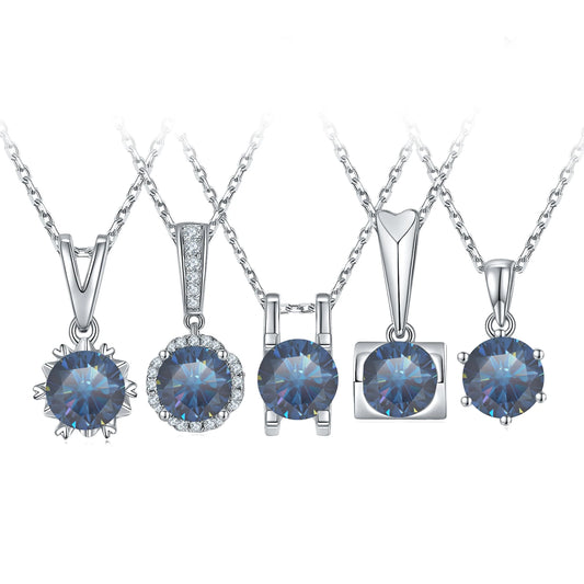 Gem's Ballet 925 Sterling Silver Pendant Necklace Blue Moissanite 1ct With Chain Charm - Style Savvy Collections