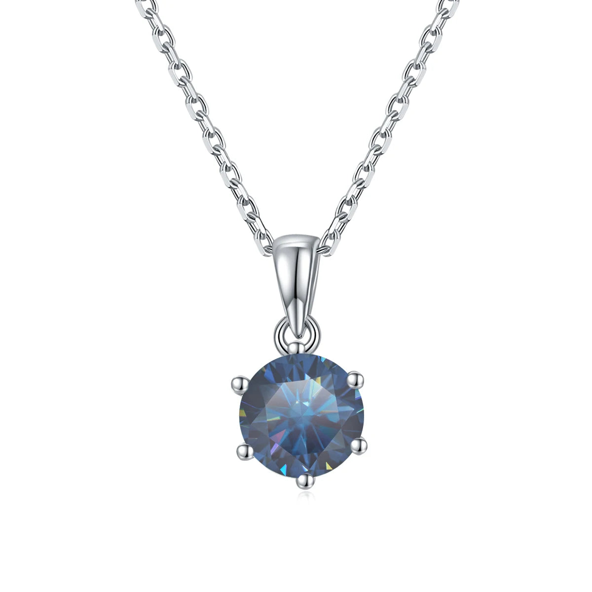 Gem's Ballet 925 Sterling Silver Pendant Necklace Blue Moissanite 1ct With Chain Charm - Style Savvy Collections