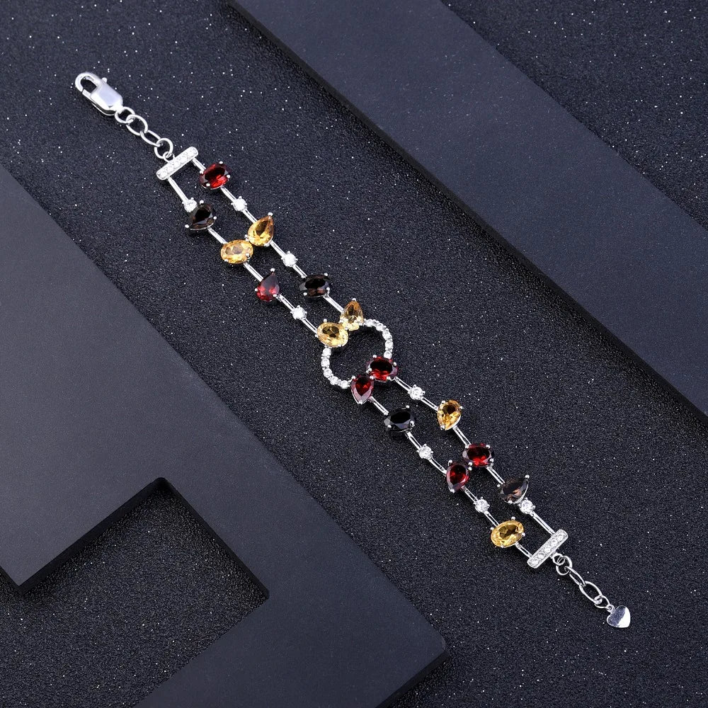 GEM'S BALLET Real Natural Multicolor Garnet Smoky Quartz Citrine Bracelet - Style Savvy Collections