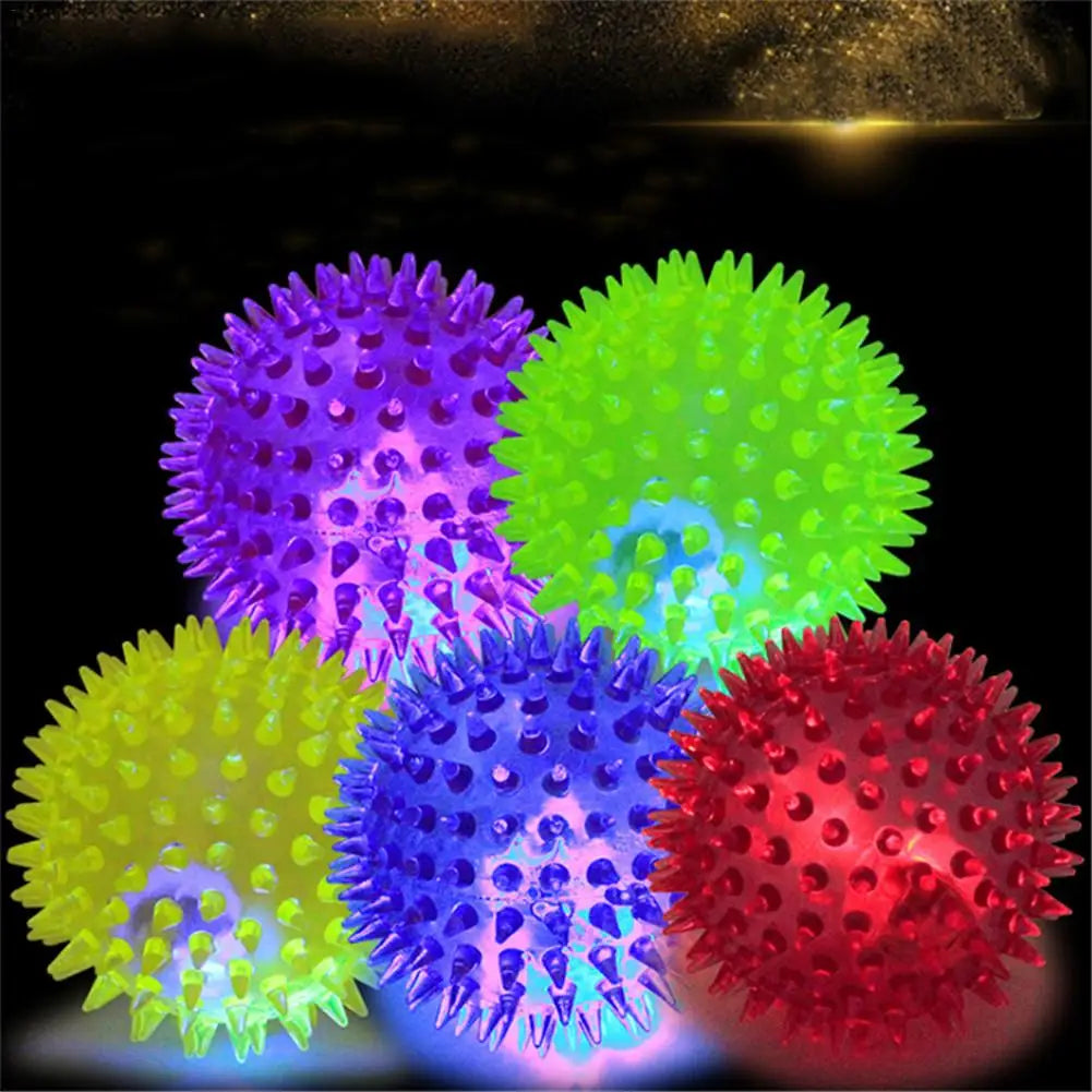 Dog Squeaky Toys Colorful Soft Rubber Luminous Pet Puppy Dog Chewing Playing Elastic Hedgehog Ball Toy Small Pet Supplies