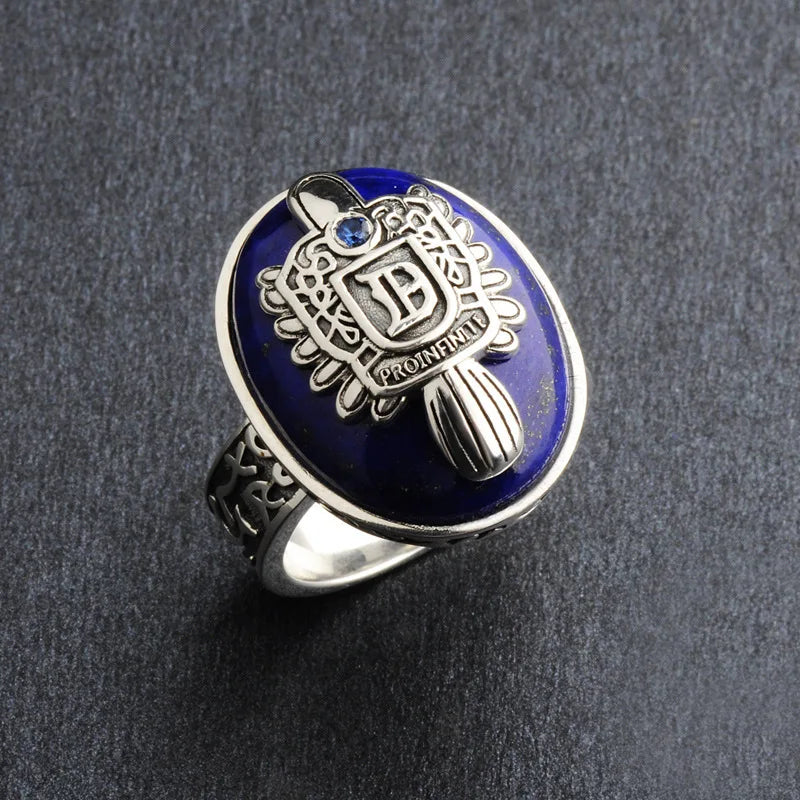 925 Sterling Silver The Vampire Diaries Damon Salvatore Lapis Lazuil Mens Ring Jewelry US Size 8 12# - Style Savvy Collections