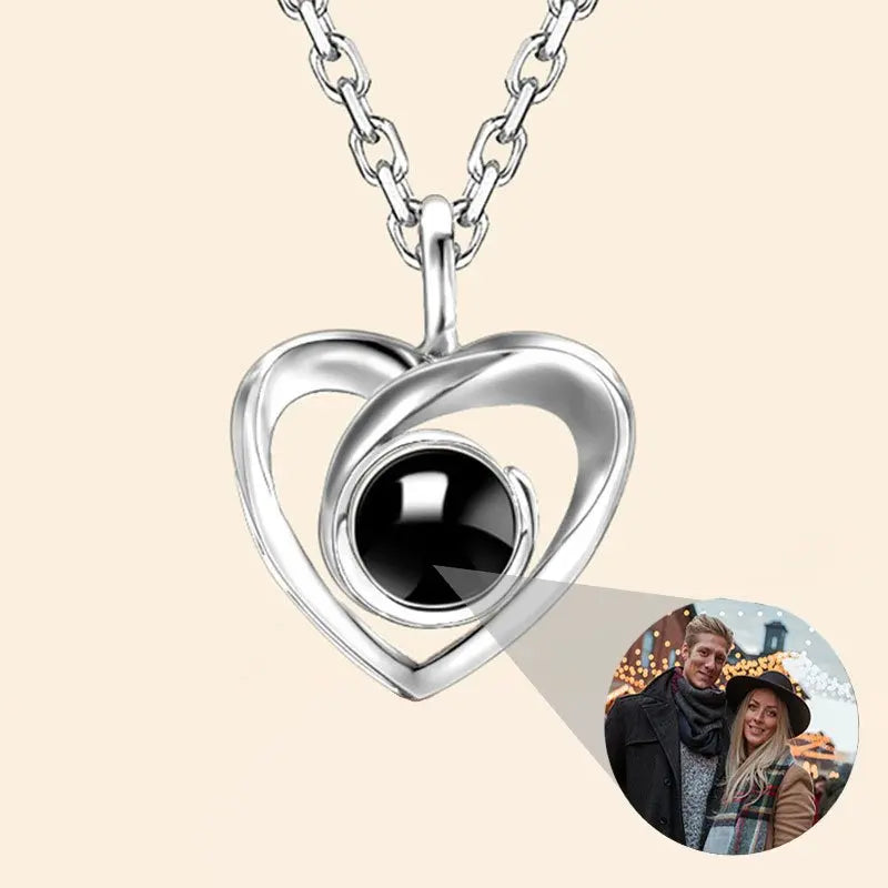 Custom Projection Photo Necklace With Moon Shape,Custom Couples Photo Necklace Personalized - Style Savvy Collections