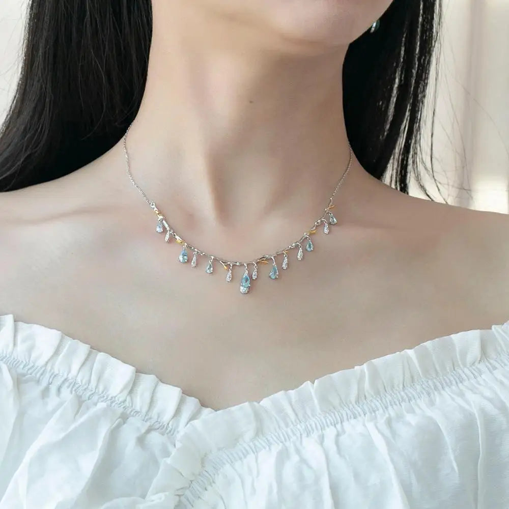 GEM'S BALLET 925 Sterling Silver Handmade Flower Bud Necklace Natural Sky Blue Topaz Gemstone - Style Savvy Collections