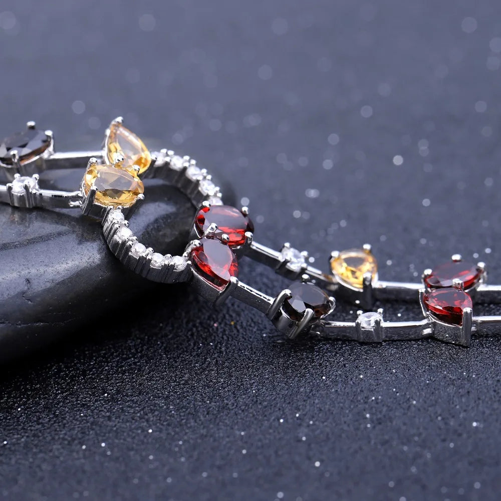 GEM'S BALLET Real Natural Multicolor Garnet Smoky Quartz Citrine Bracelet - Style Savvy Collections