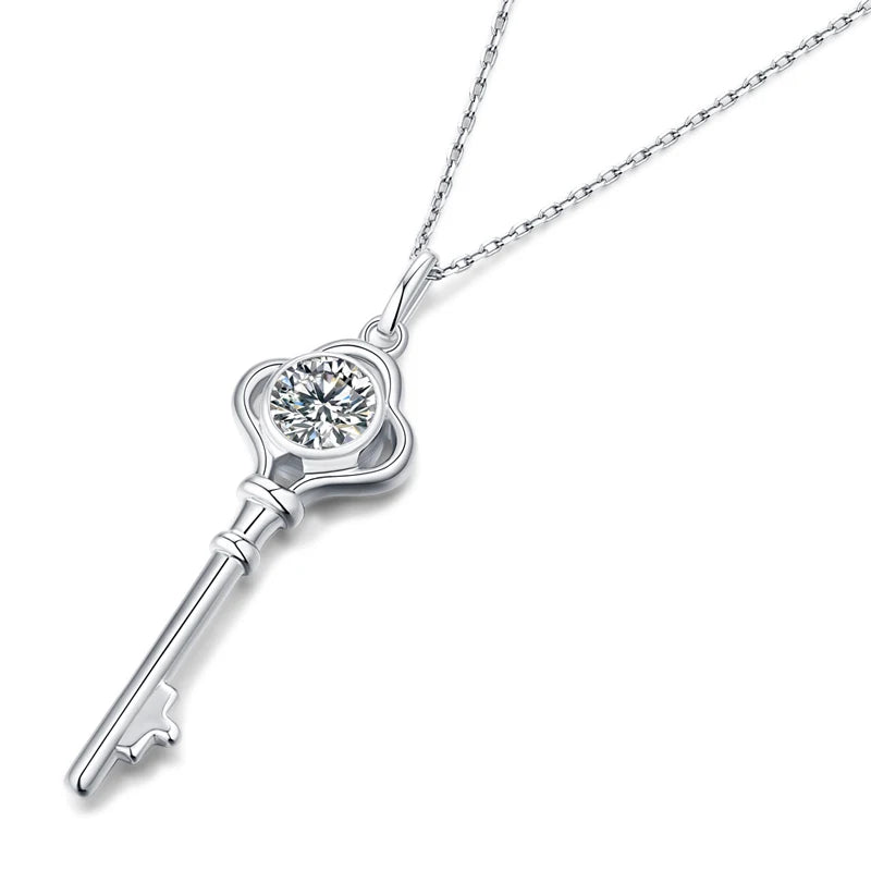 GEM'S BALLET 925 Sterling Silver Key Moissanite 1.0Ct D Color Shiny Round Moissanite Diamond Necklace - Style Savvy Collections