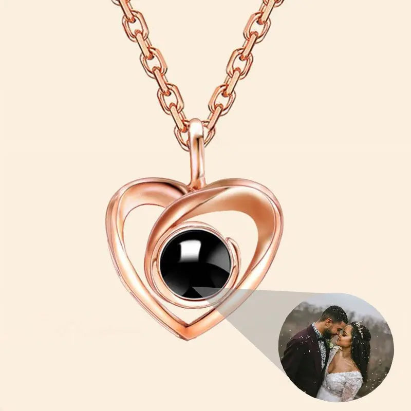 Custom Projection Photo Necklace With Moon Shape,Custom Couples Photo Necklace Personalized - Style Savvy Collections