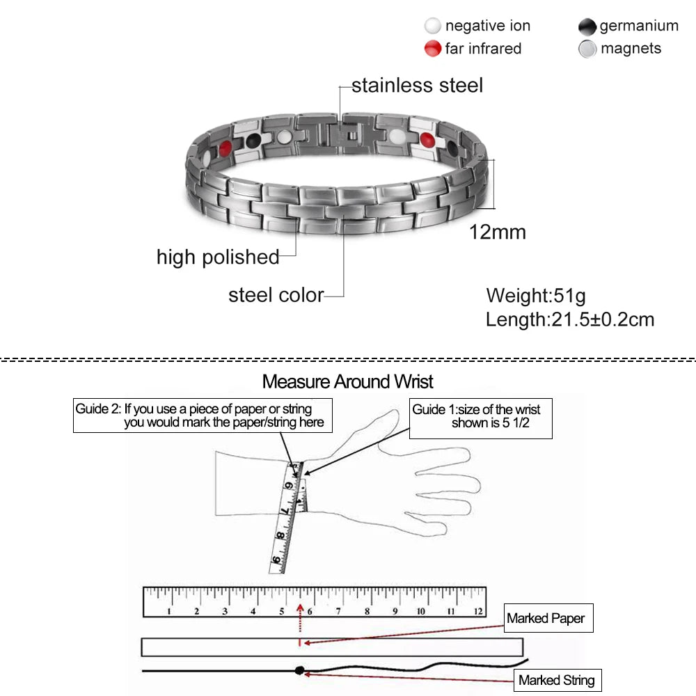 Men's Bracelets Male Link Black Wristband Magnetic Therapy Benefits Health Energy - Style Savvy Collections