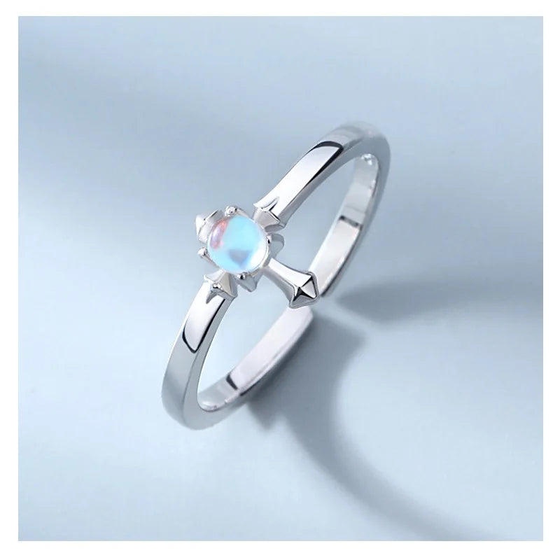 Uloveido 925 sterling silver couple ring cross moonstone European and American