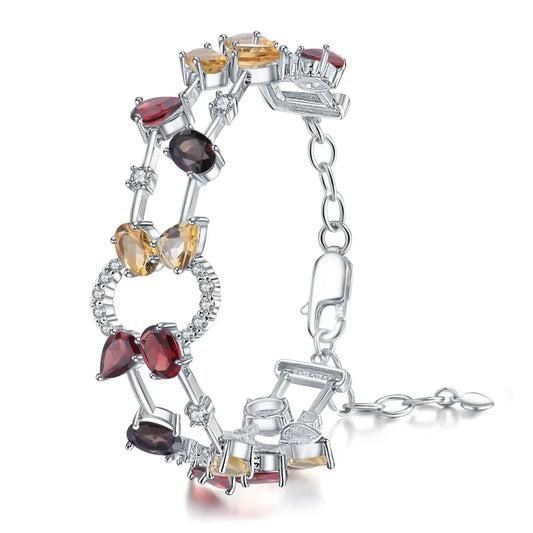 GEM'S BALLET Real Natural Multicolor Garnet Smoky Quartz Citrine Bracelet - Style Savvy Collections