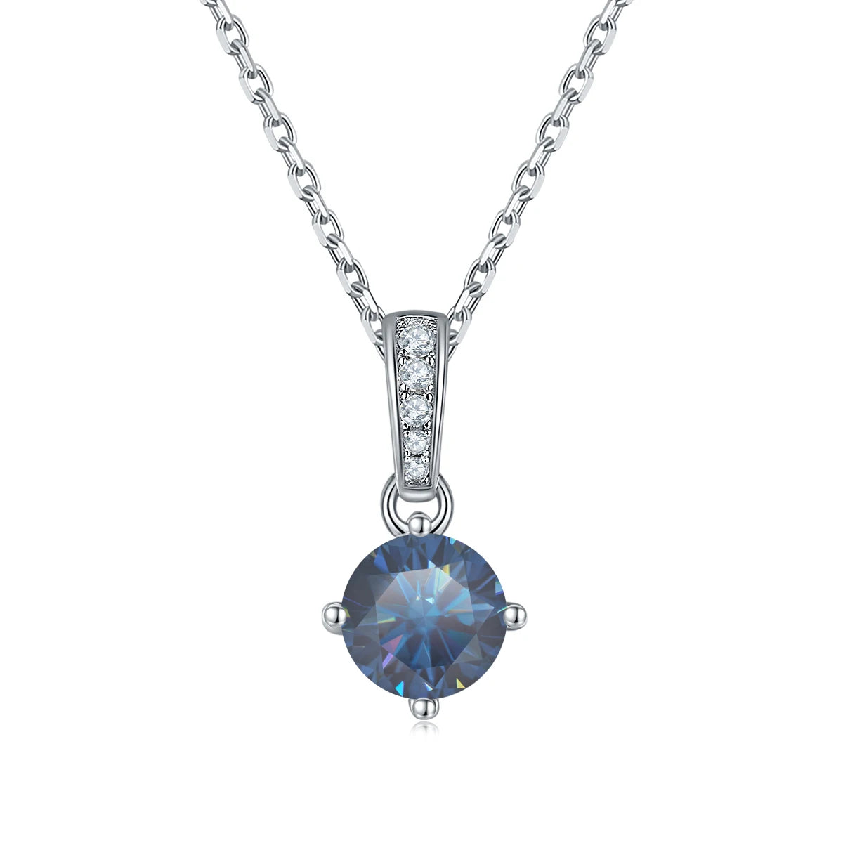 Gem's Ballet 925 Sterling Silver Pendant Necklace Blue Moissanite 1ct With Chain Charm - Style Savvy Collections