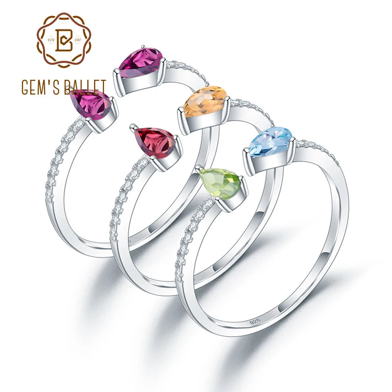 GEM'S BALLET Natural Gemstones Adjustable Ring Wedding Band Eternity Stacking Ring 925 Sterling Silver Cute Open Rings - Style Savvy Collections