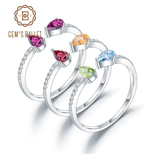 GEM'S BALLET Natural Gemstones Adjustable Ring Wedding Band Eternity Stacking Ring 925 Sterling Silver Cute Open Rings - Style Savvy Collections