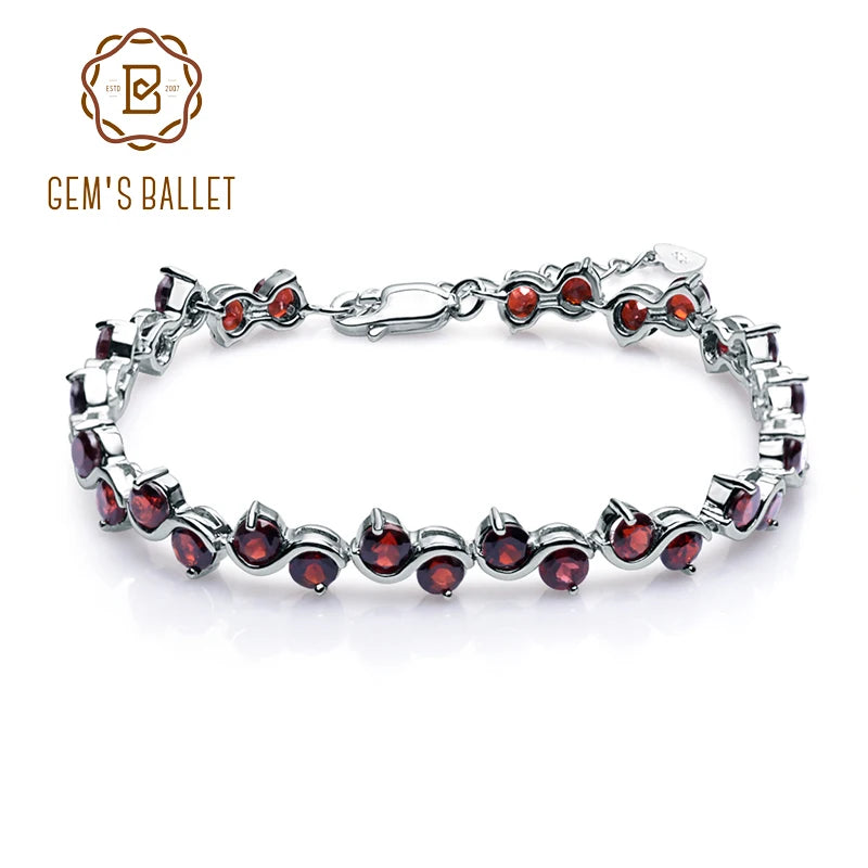 GEM'S BALLET Genuine 925 Sterling Silver Bracelet 11.79Ct Natural Red Garnet Gemstone - Style Savvy Collections