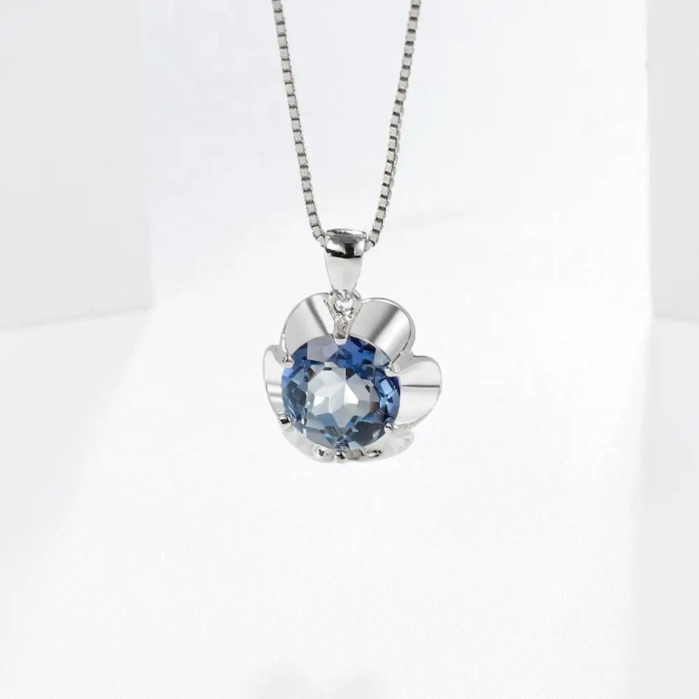 Gem's Ballet 2.73Ct Natural Iolite Blue Mystic Quartz 925 Sterling Silver Flower Gemstone Jewelry - Style Savvy Collections