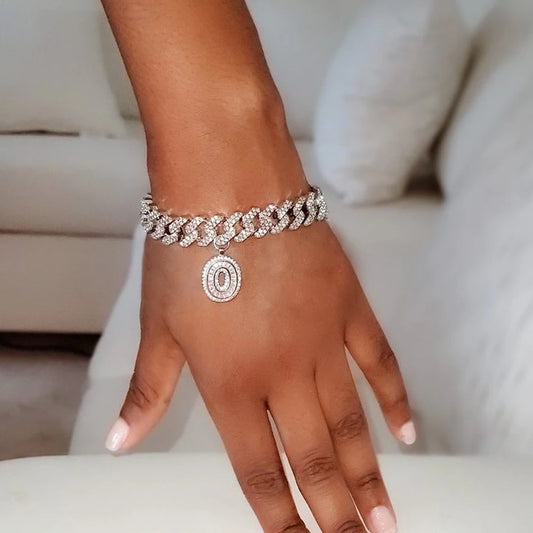 Hip Hop Miami Cuban Link Bracelet Iced Letter for Women Bling Bling Baguette Letter Bracelet A-Z I - Style Savvy Collections