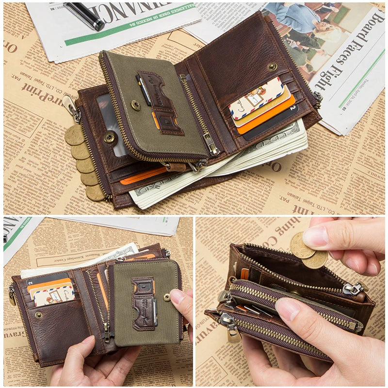 CONTACT'S 100% Genuine Leather RFID Men Wallet Zipper