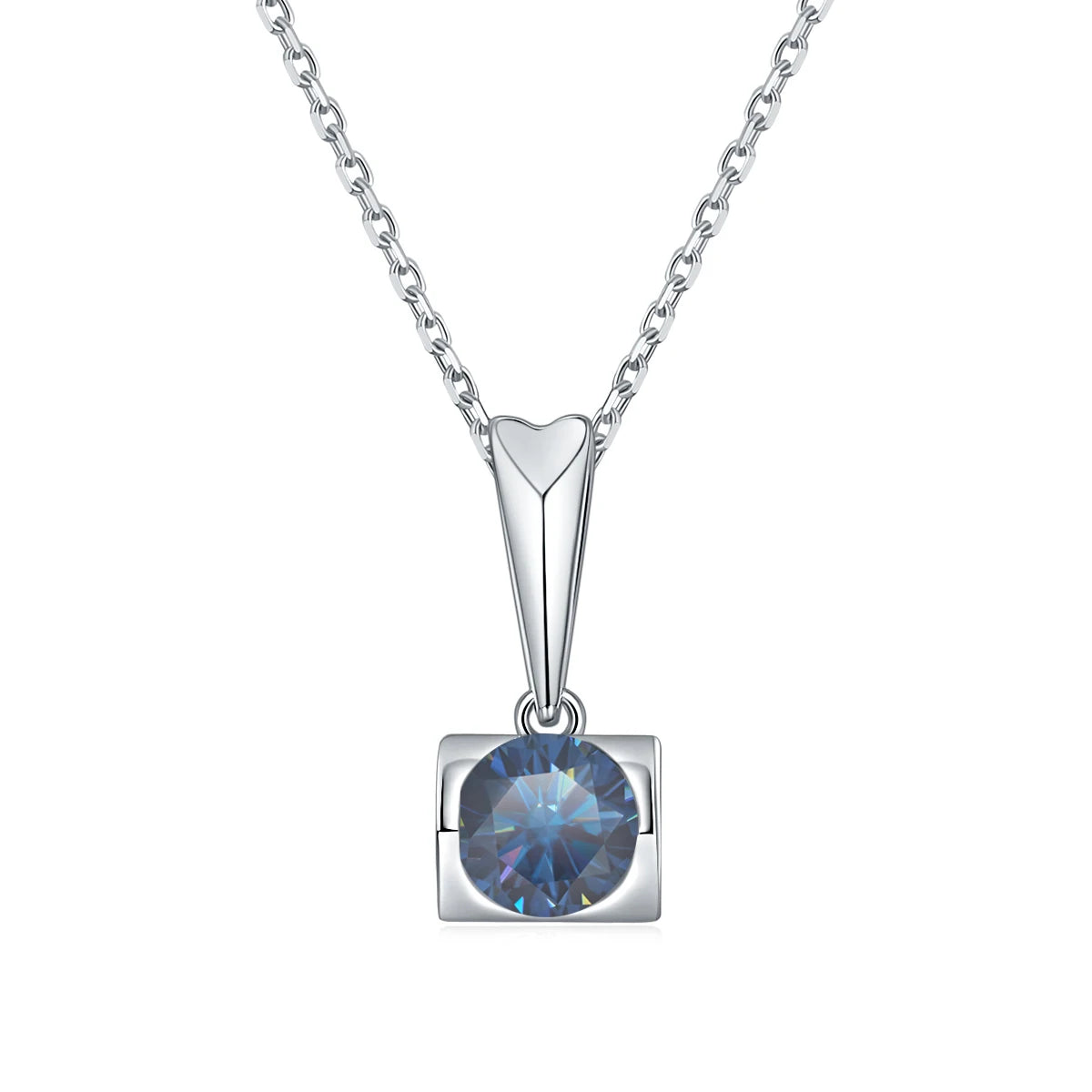 Gem's Ballet 925 Sterling Silver Pendant Necklace Blue Moissanite 1ct With Chain Charm - Style Savvy Collections