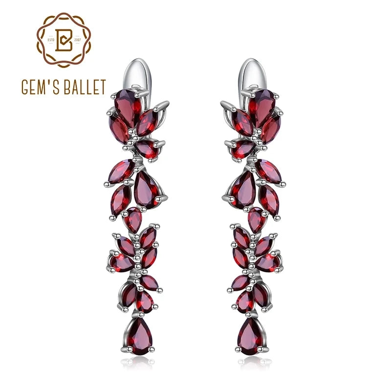 GEM'S BALLET 925 Sterling Sliver Leaves Elegant Drop Earrings20.35Ct Natural Red Garnet Earrings - Style Savvy Collections