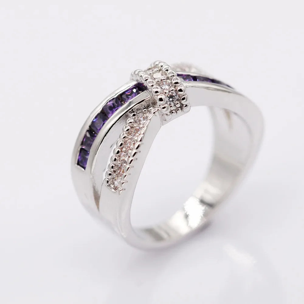 Uloveido Purple Crystal Wedding Band Rings