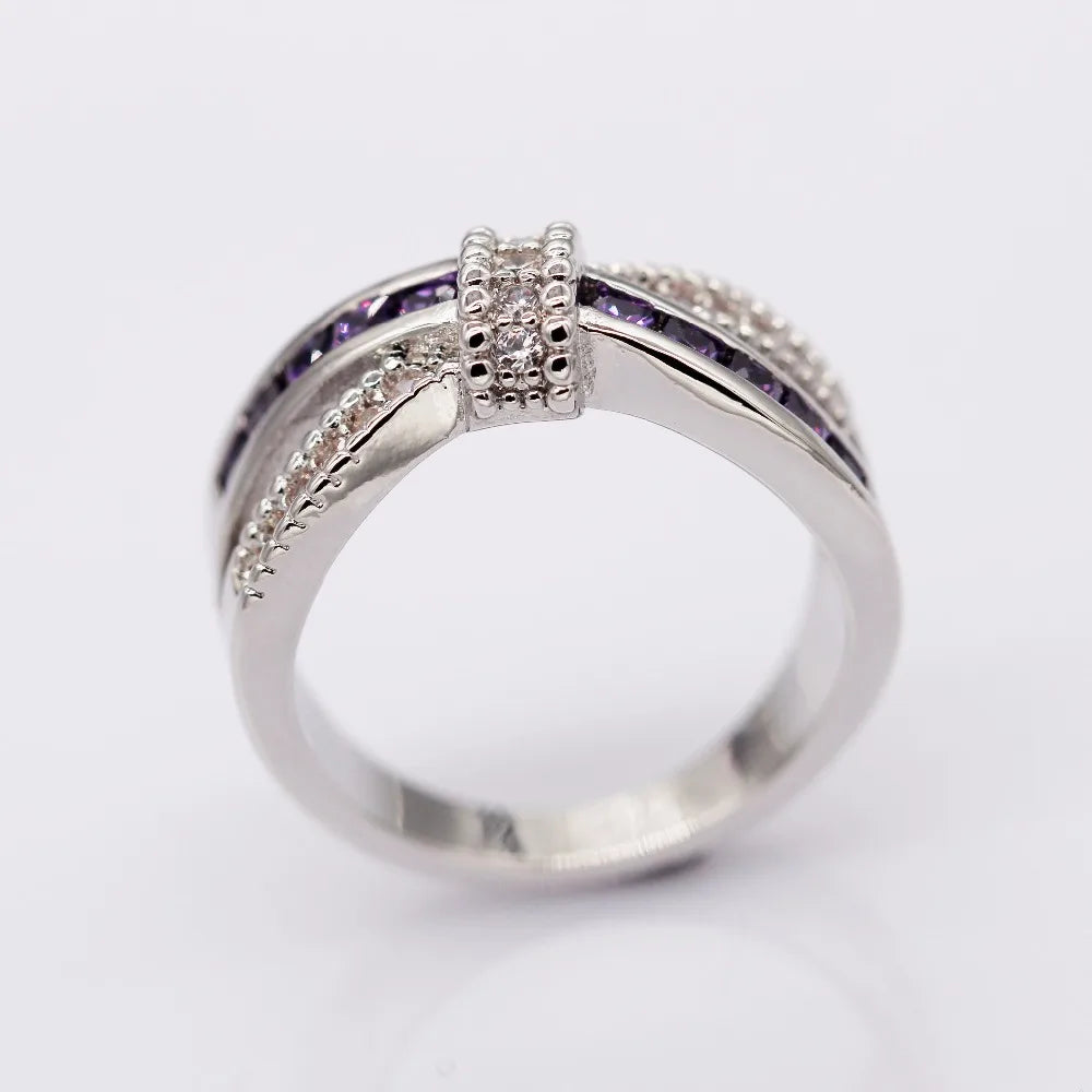 Uloveido Purple Crystal Wedding Band Rings