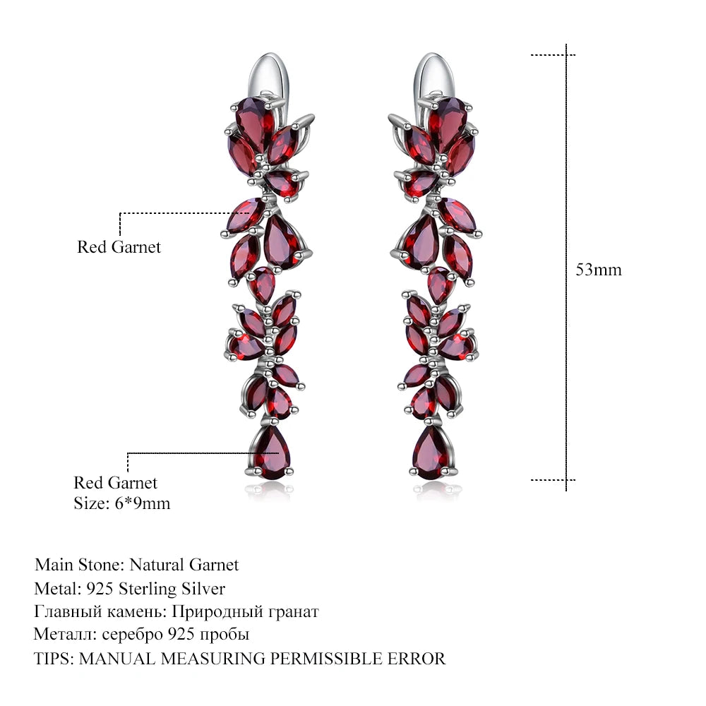 GEM'S BALLET 925 Sterling Sliver Leaves Elegant Drop Earrings20.35Ct Natural Red Garnet Earrings - Style Savvy Collections