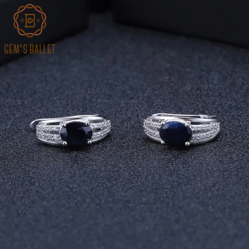 GEM'S BALLET 925 Sterling Silver Gemstone Earrings 3.32Ct Natural Blue Sapphire Classic Stud Earrings - Style Savvy Collections