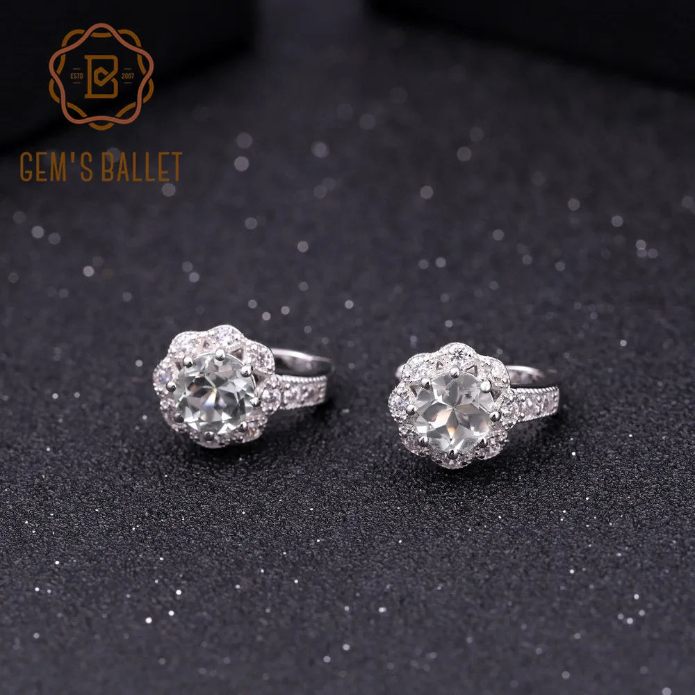 GEM'S BALLET 2.52Ct Natural Green Amethyst Flower Gemstone Earrings Elegant Stud Earrings - Style Savvy Collections