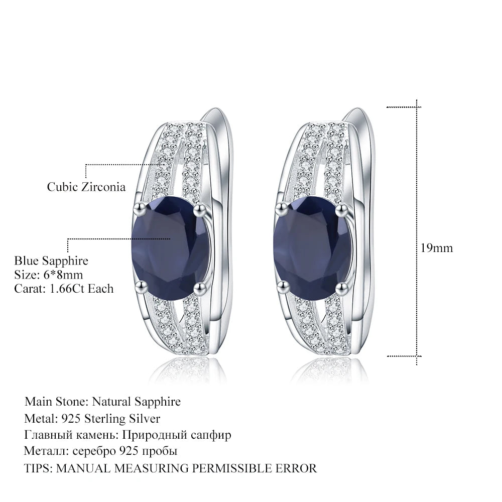 GEM'S BALLET 925 Sterling Silver Gemstone Earrings 3.32Ct Natural Blue Sapphire Classic Stud Earrings - Style Savvy Collections