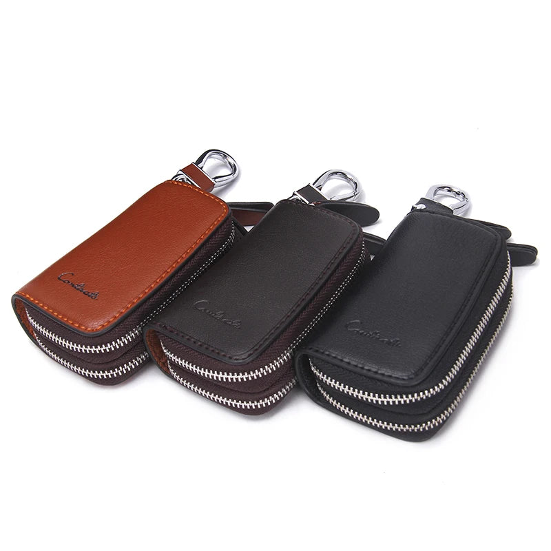 Genuine Leather Smart  Organizer Holder for Home and Car Key double pocket Zipper - Style Savvy Collections