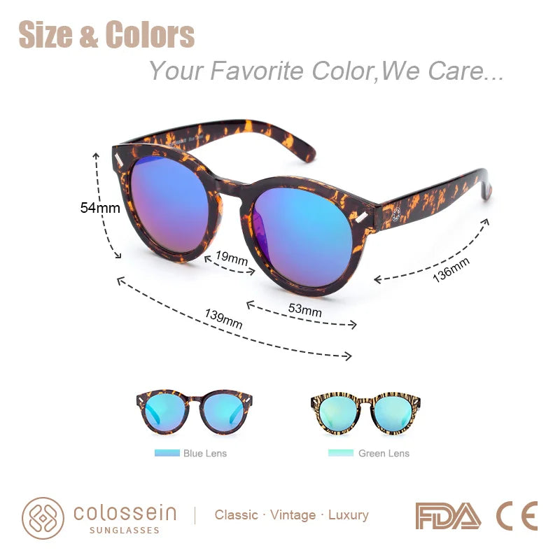 COLOSSEIN Vintage Sunglasses Tortoise Frame Blue Coating Round Glasses Unisex UV400 - Style Savvy Collections