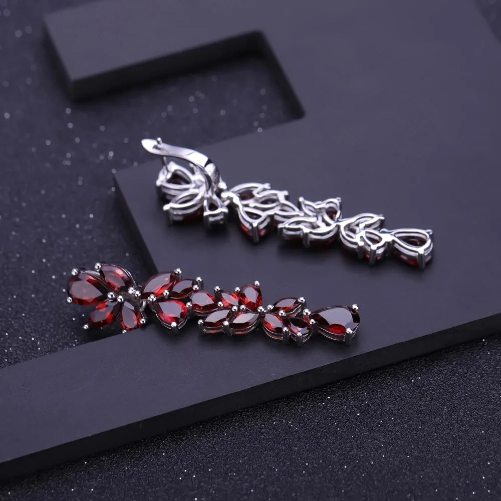 GEM'S BALLET 925 Sterling Sliver Leaves Elegant Drop Earrings20.35Ct Natural Red Garnet Earrings - Style Savvy Collections