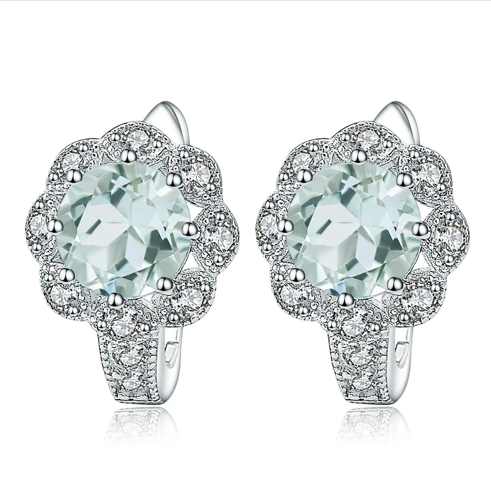 GEM'S BALLET 2.52Ct Natural Green Amethyst Flower Gemstone Earrings Elegant Stud Earrings - Style Savvy Collections