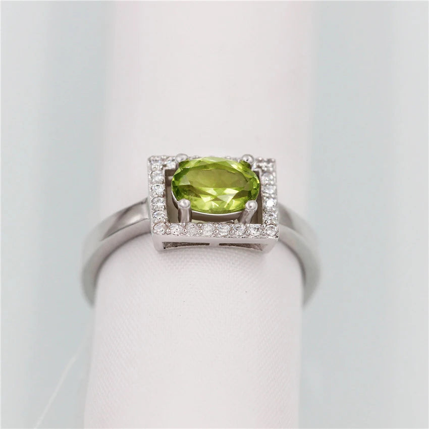 Uloveido Diamond Jewelry 1ct Peridot Ring 925 Sterling Silver