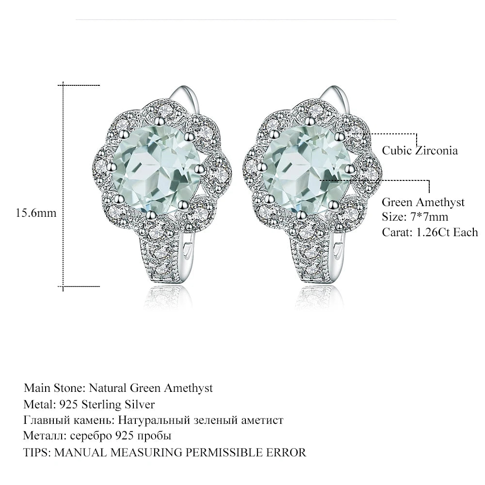 GEM'S BALLET 2.52Ct Natural Green Amethyst Flower Gemstone Earrings Elegant Stud Earrings - Style Savvy Collections