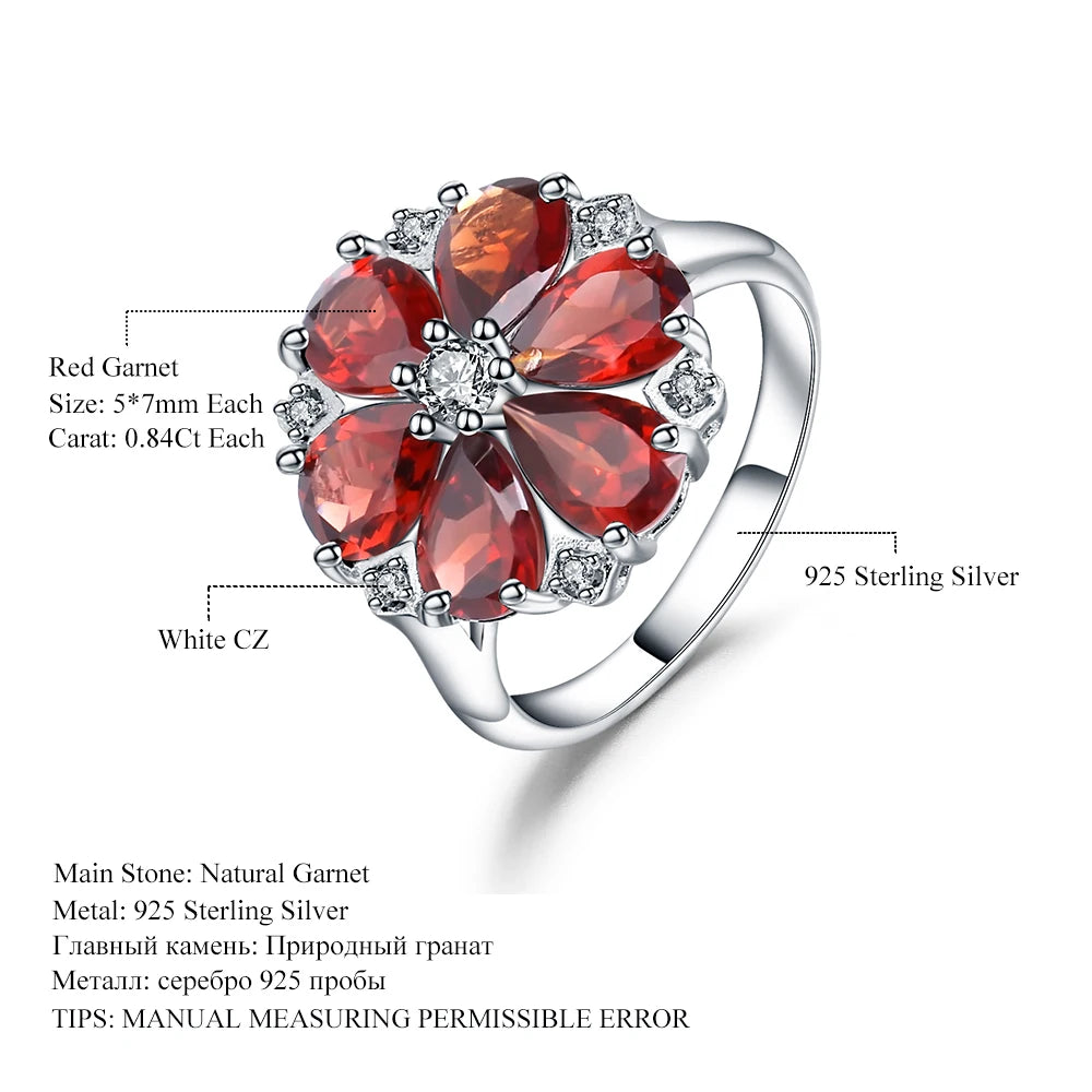 GEM'S BALLET 5.05Ct Natural Red Garnet Cocktail Flowers Ring - Style Savvy Collections