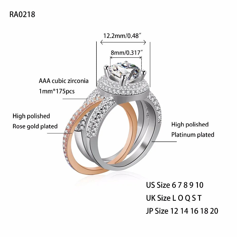 USA STOCK Uloveido 2 Tone Cubic Zirconia Ring