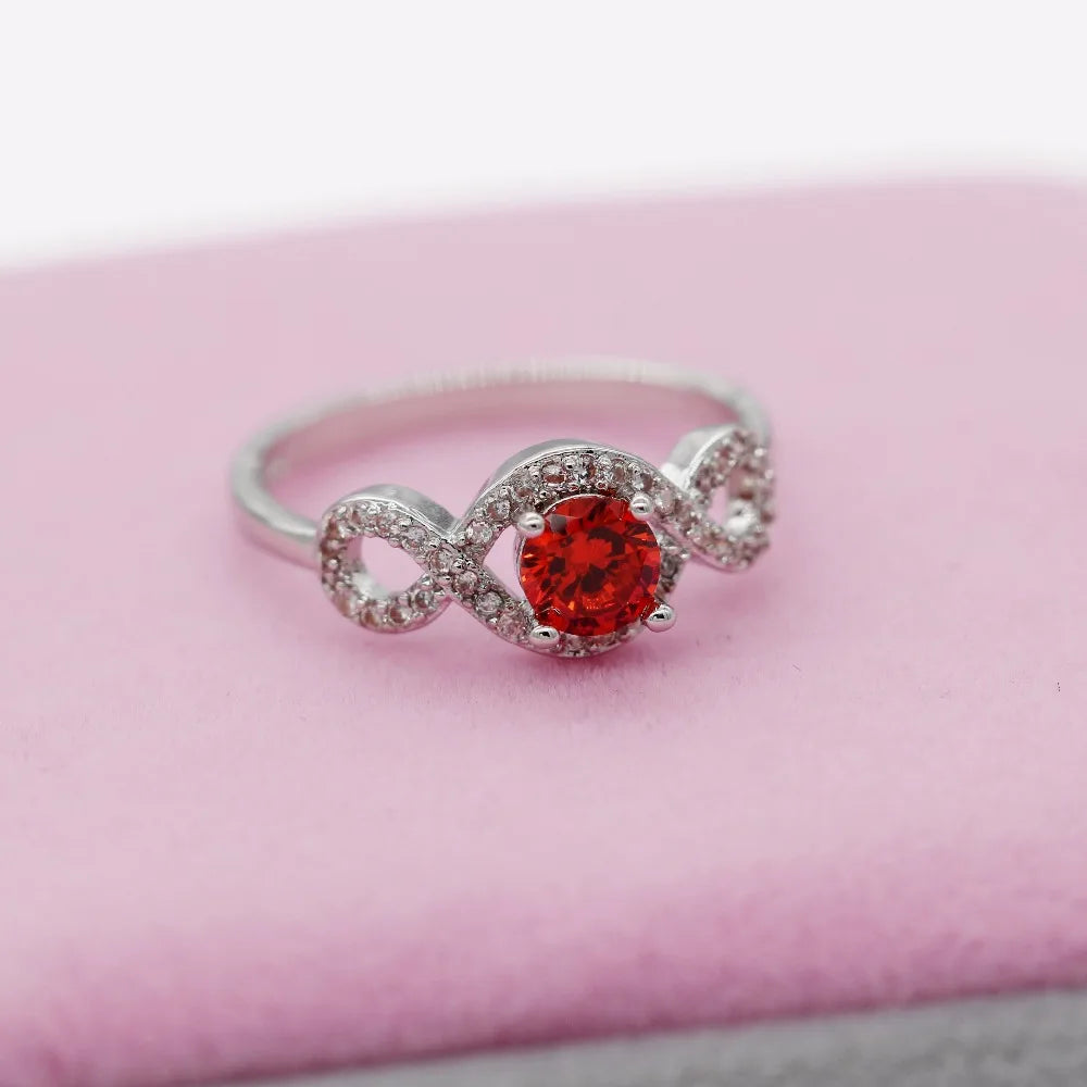 US STOCK Uloveido Red Crystal Cubic Zirconia Ring