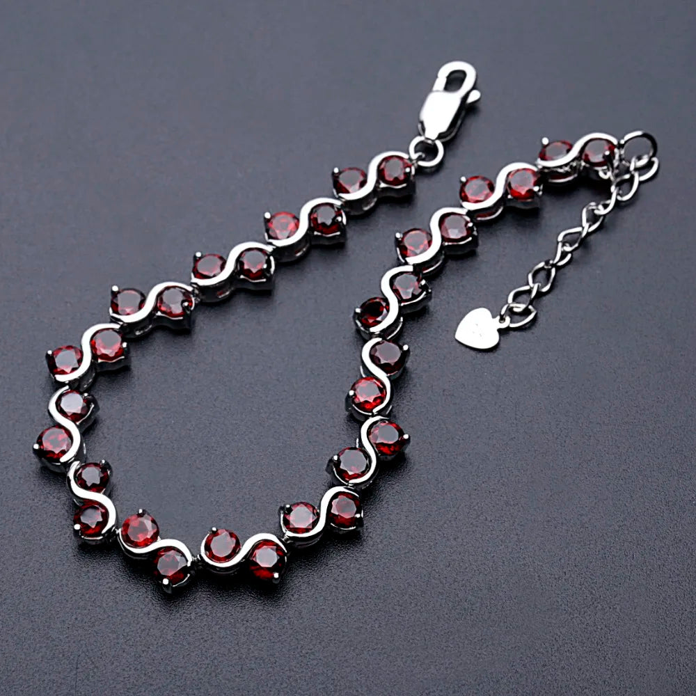 GEM'S BALLET Genuine 925 Sterling Silver Bracelet 11.79Ct Natural Red Garnet Gemstone - Style Savvy Collections