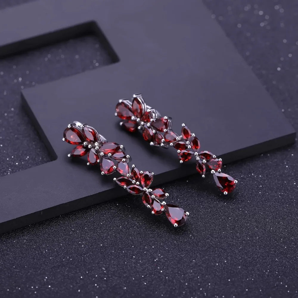 GEM'S BALLET 925 Sterling Sliver Leaves Elegant Drop Earrings20.35Ct Natural Red Garnet Earrings - Style Savvy Collections