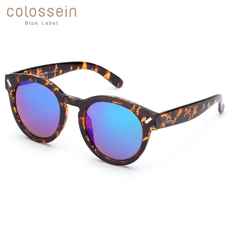 COLOSSEIN Vintage Sunglasses Tortoise Frame Blue Coating Round Glasses Unisex UV400 - Style Savvy Collections