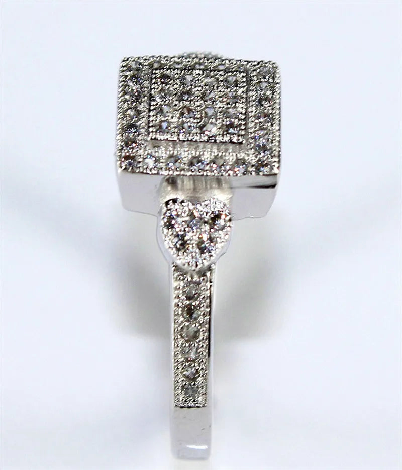 US STOCK Uloveido Cubic Zirconia Square Silver Color Crystal Ring