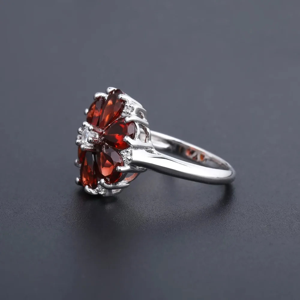 GEM'S BALLET 5.05Ct Natural Red Garnet Cocktail Flowers Ring - Style Savvy Collections