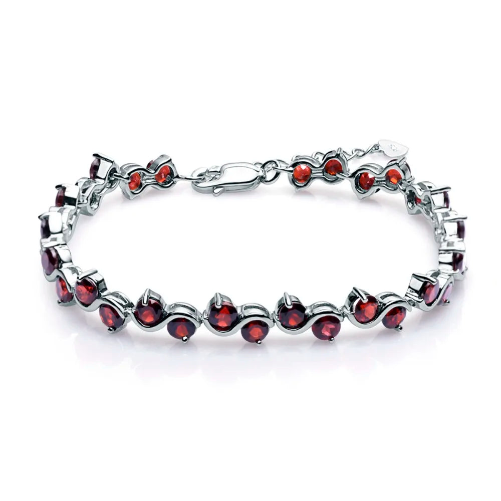 GEM'S BALLET Genuine 925 Sterling Silver Bracelet 11.79Ct Natural Red Garnet Gemstone - Style Savvy Collections