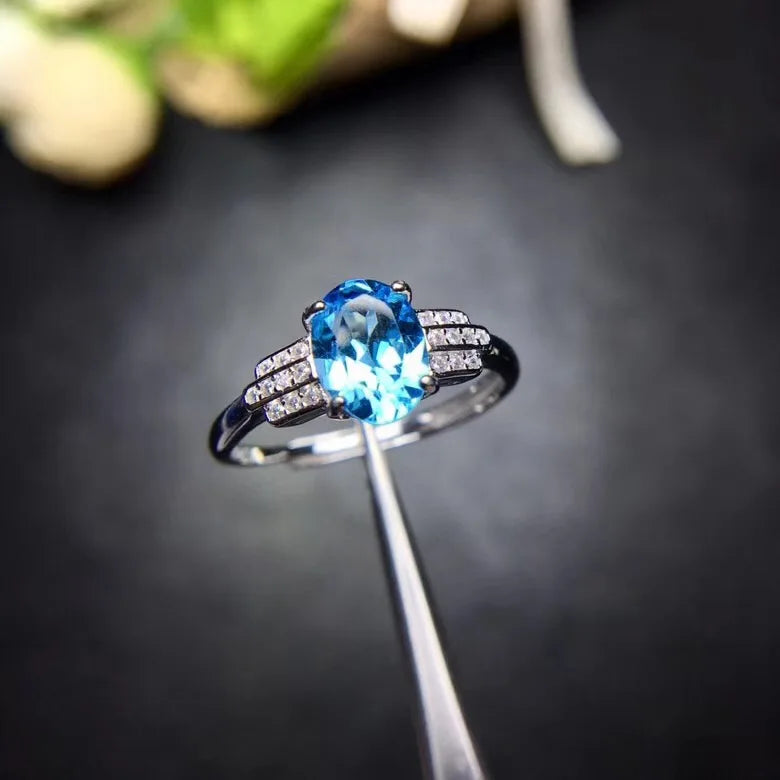 Uloveido Natural Topaz Ring, The Latest Design, 925 Silver, Highly Recommended Gemstone Ring