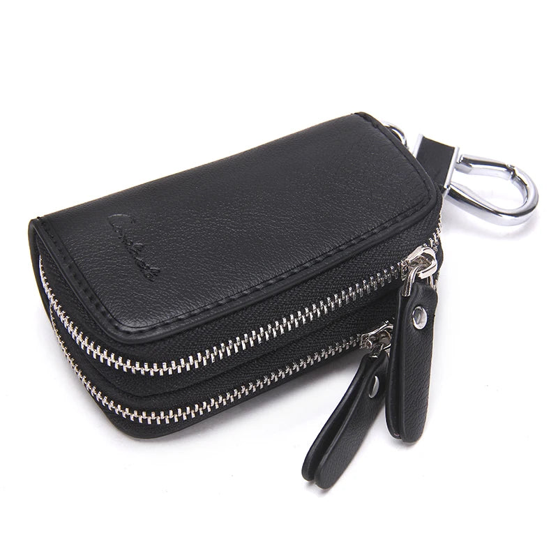 Genuine Leather Smart  Organizer Holder for Home and Car Key double pocket Zipper - Style Savvy Collections